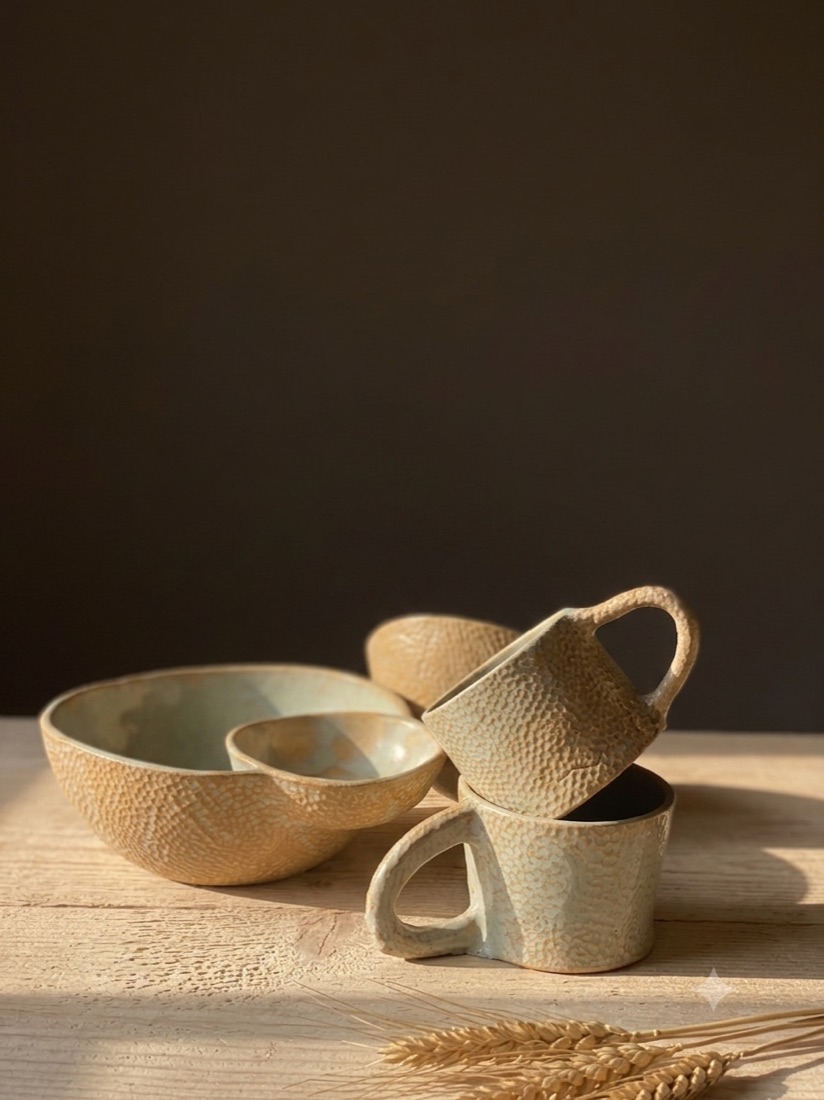 Dimpled celadon set