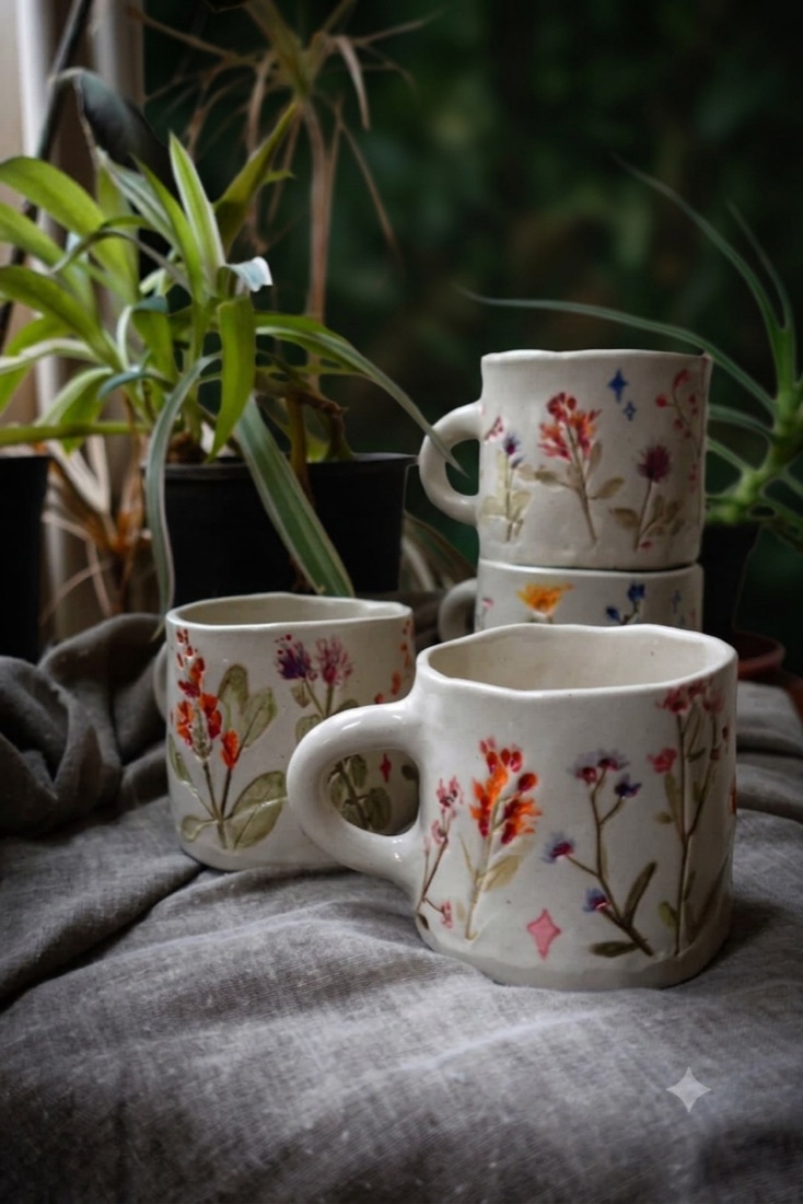 Pressed-flower mugs